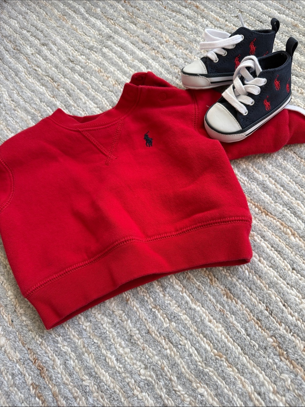 Ralph Lauren Red Kids Crewneck Sweatshirt with Navy Pony
